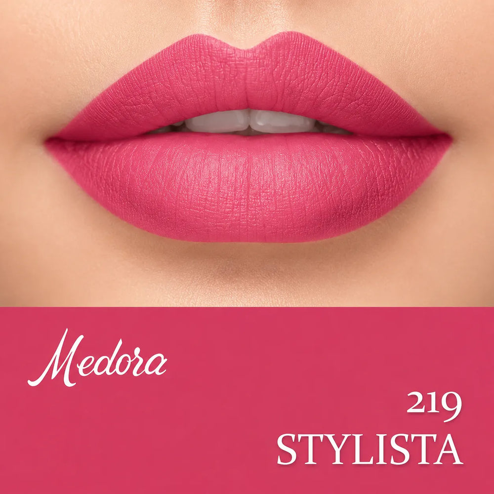 Bright pink lips wearing lipstick