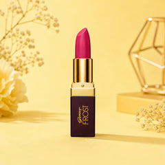 Magenta lipstick tube with gold bullet top and dark Beauty Frost label