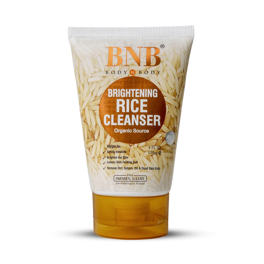 BNB brightening rice cleanser tube, 120 ml, with orange and white label