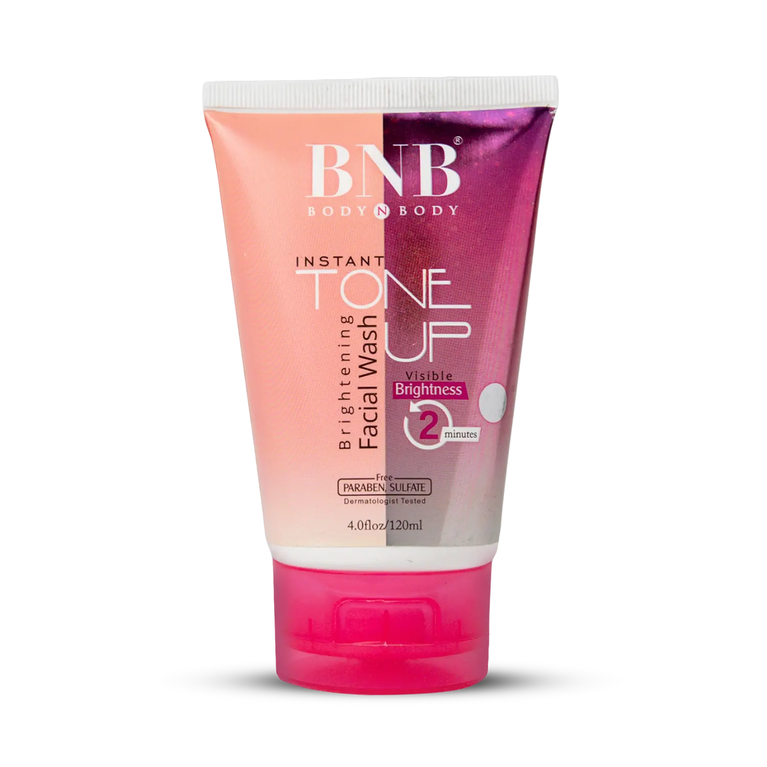 BNB instant tone up face wash tube, pink gradient design, 120 ml