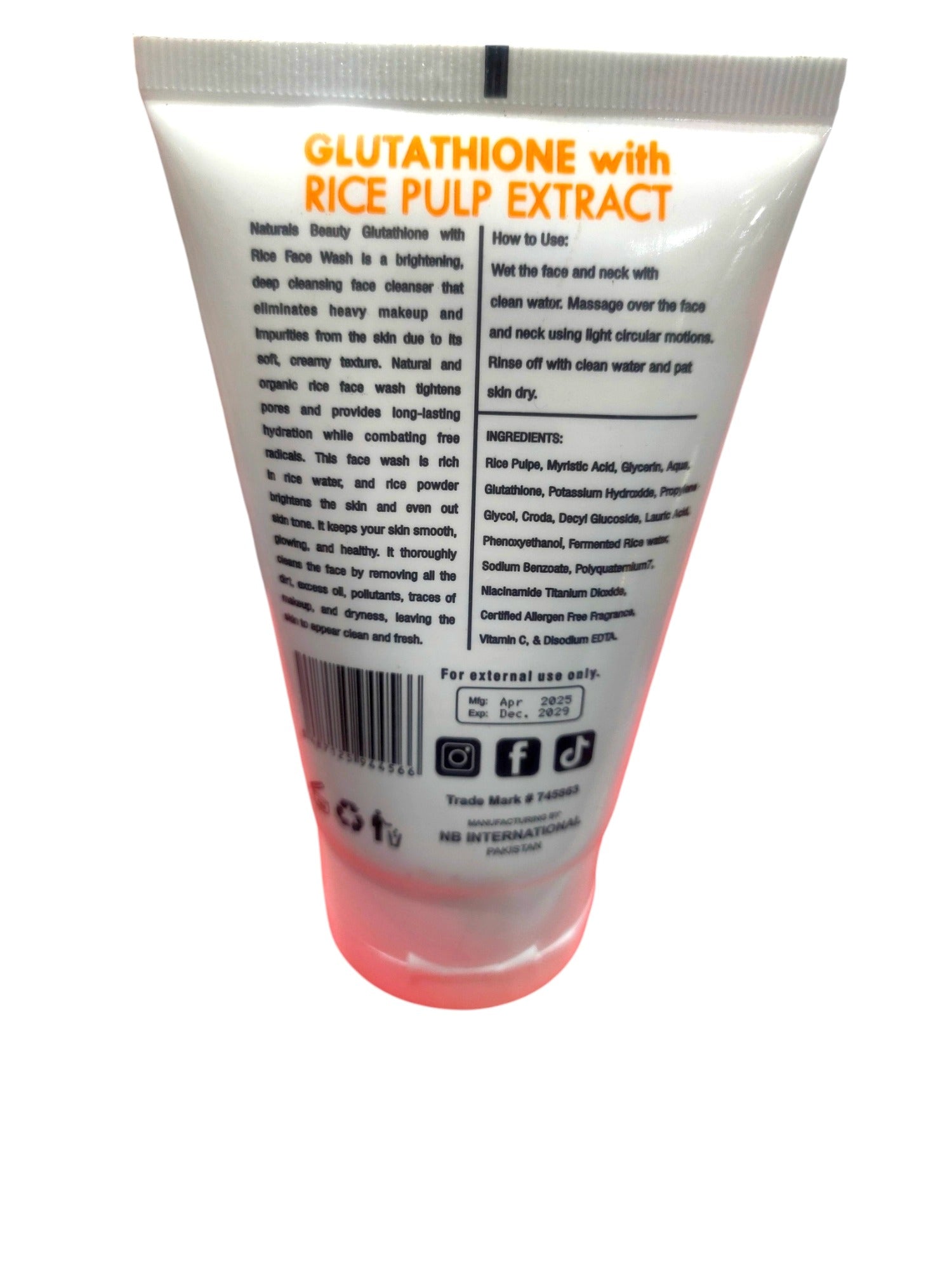 Gluta White Face Wash Rice 120ml