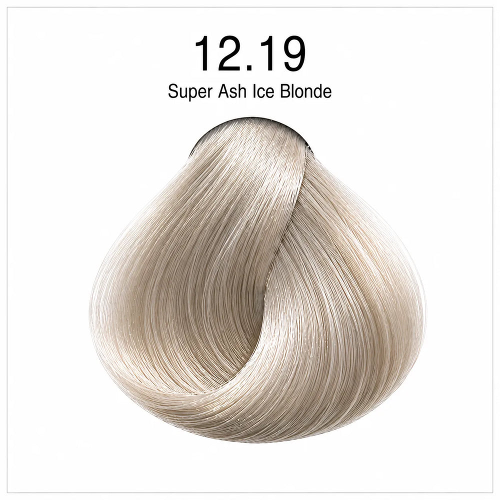 Hair color shade 12.19 super ash ice blonde swatch