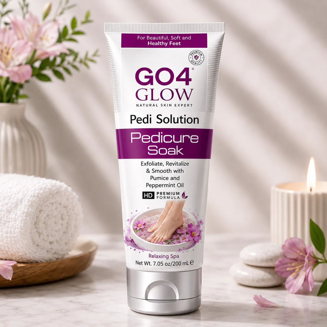Go4Glow pedicure soak tube, purple label, exfoliating foot soak, 200g