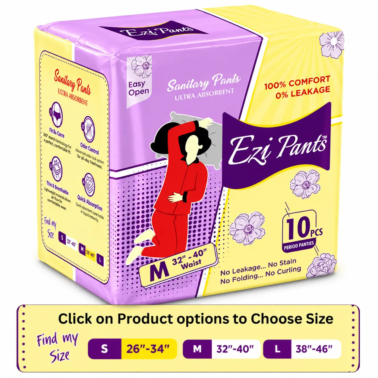 Ezi Pants Pack of 10 Period Panty For Women - Ultra Absorbent Sanitary Pants (All Variants)