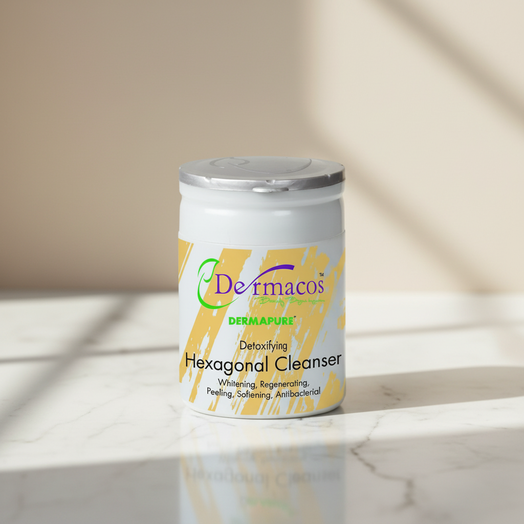 Dermacos Dermapure Hexagonal Cleanser jar with white cap and front label visible