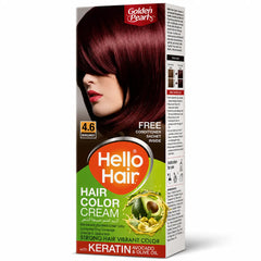 Burgundy hair color cream box with model silhouette and shade 4.6