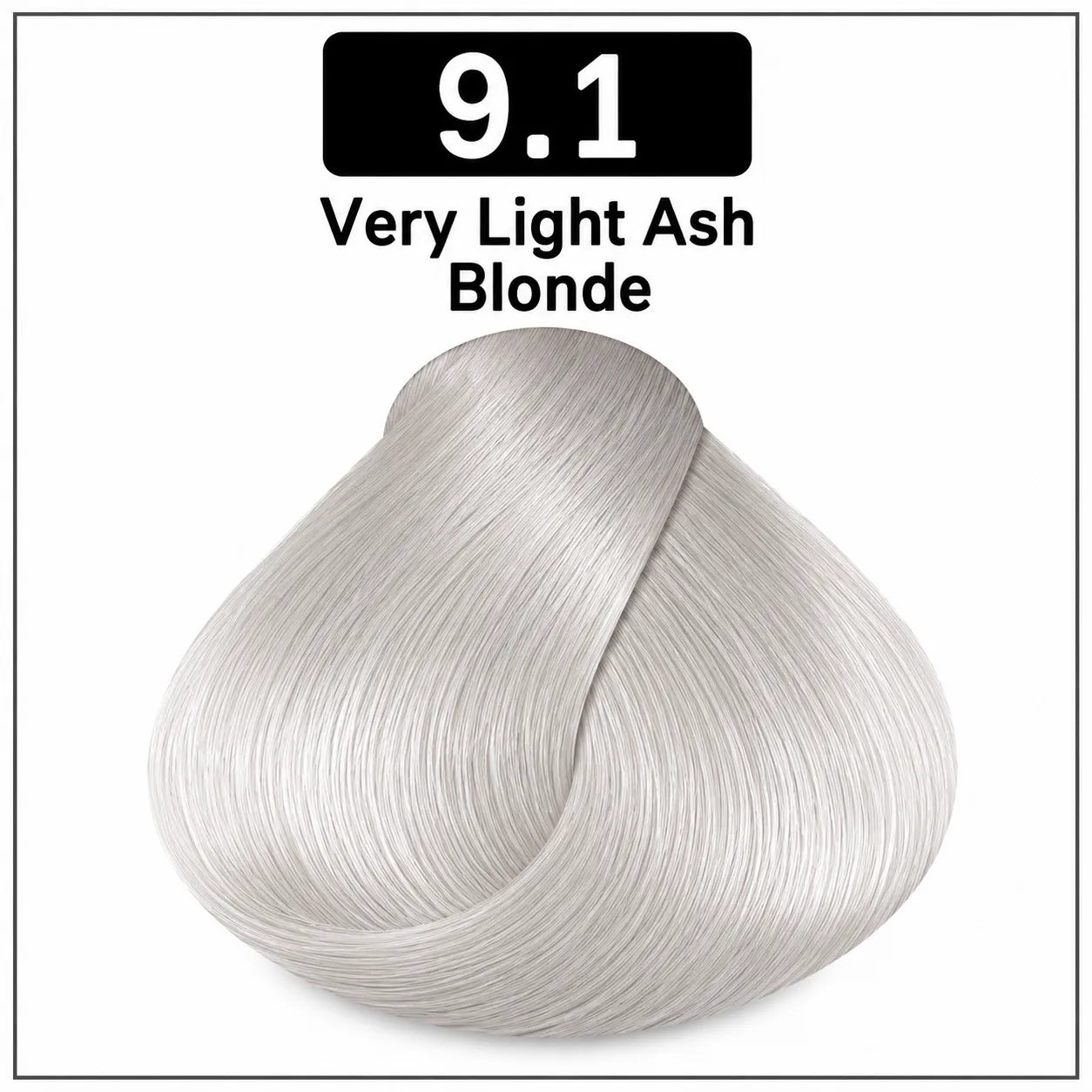 Hair color shade 9.1 Very Light Ash Blonde, very light cool ash blonde swatch.
