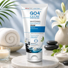 Whitening massage cream tube, white with blue stripe, 200g.