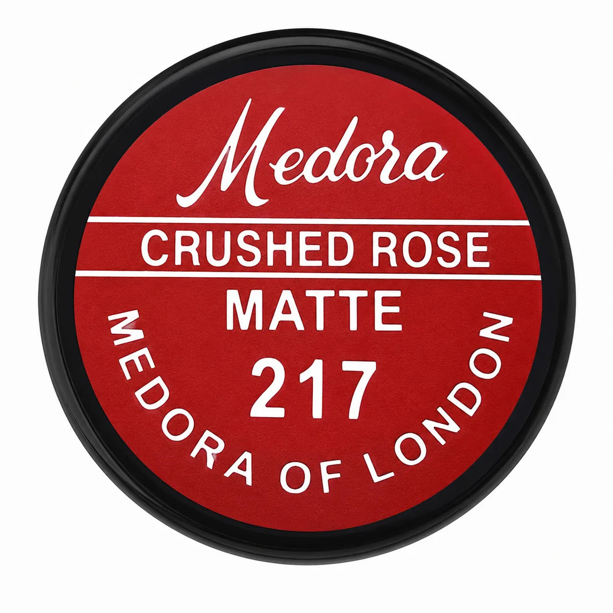 Round matte lipstick tin labeled Crushed Rose 217