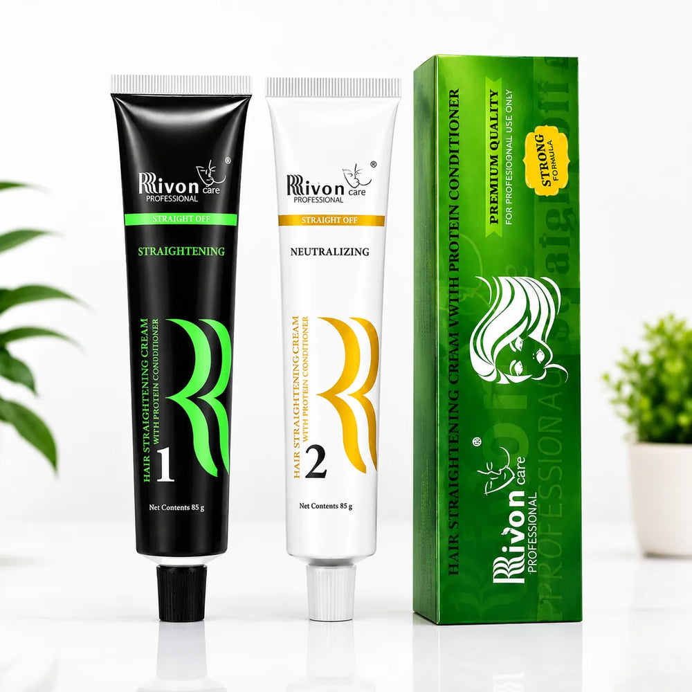 Hair straightening cream tubes 1 and 2 with green protein conditioning box