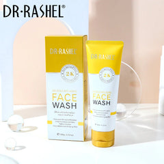 Gold and white 24K face wash tube and box, DR.RASHEL brand