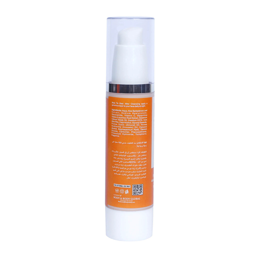 BNB Vitamin C night cream bottle with orange back label, 50 ml