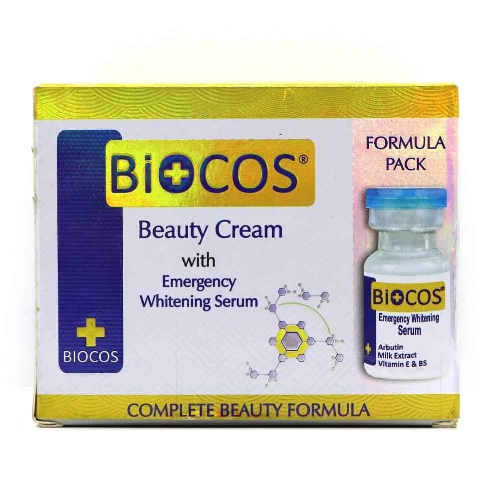 Whitening cream and serum set in Biocos branded box, formula pack