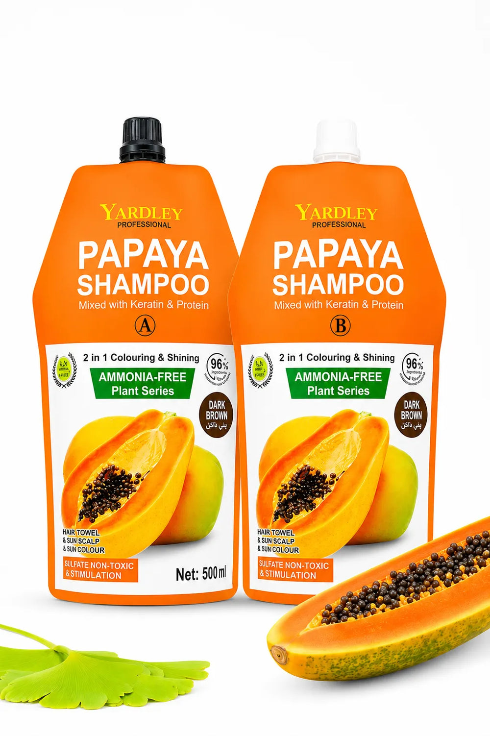 Yardley Papaya Shampoo pouches, Natural Black, ammonia-free 2-in-1 color & shine