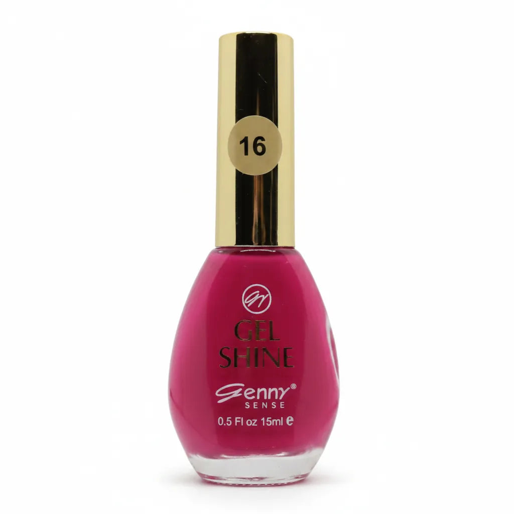 Gel shine nail polish bottle, shade 16, fuchsia pink