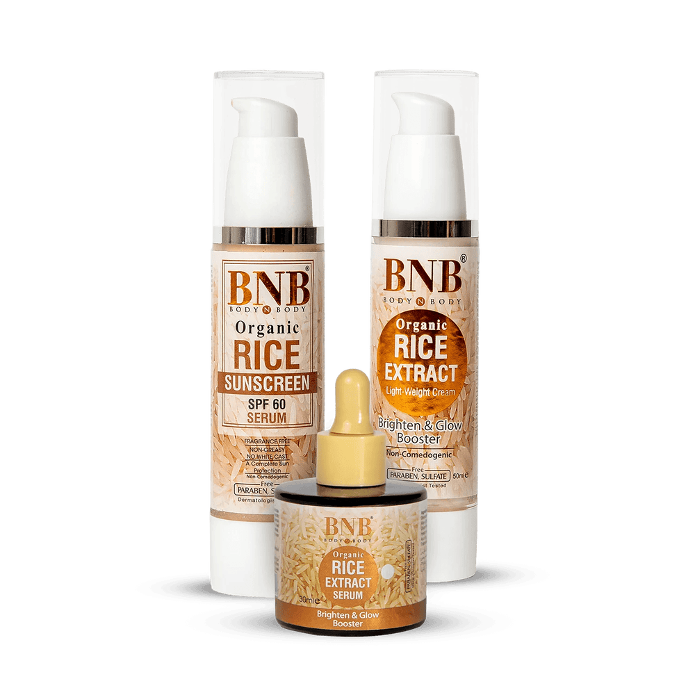 BNB Radiant rice trio ( RICE SUNSCREEN SPF + RICE SERUM + RICE CREAM) - YehChez.pk