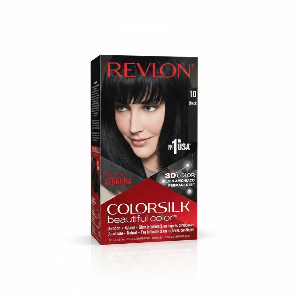 Revlon Colorsilk hair color box, shade 10 Black, 40ml, with 3D color