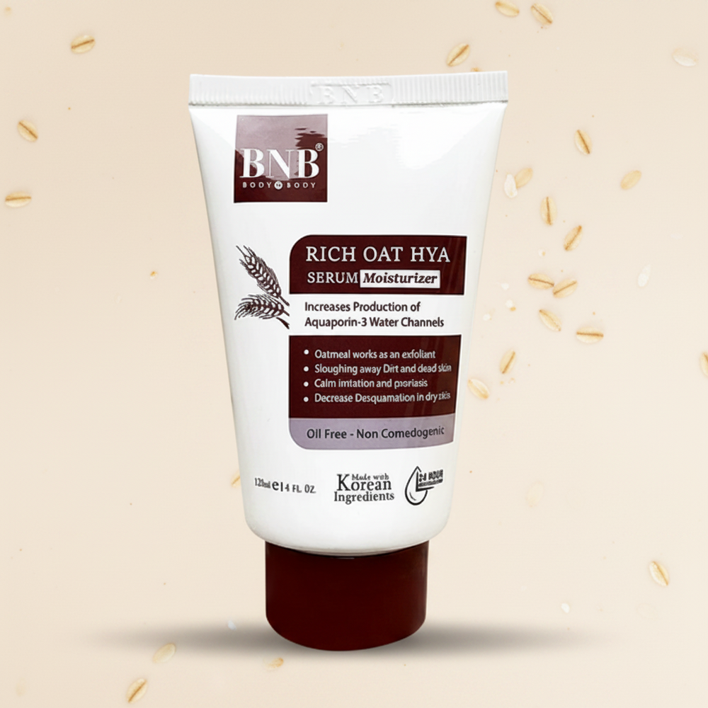 BNB Rich Oat Hya Serum Moisturizer tube, upright front view