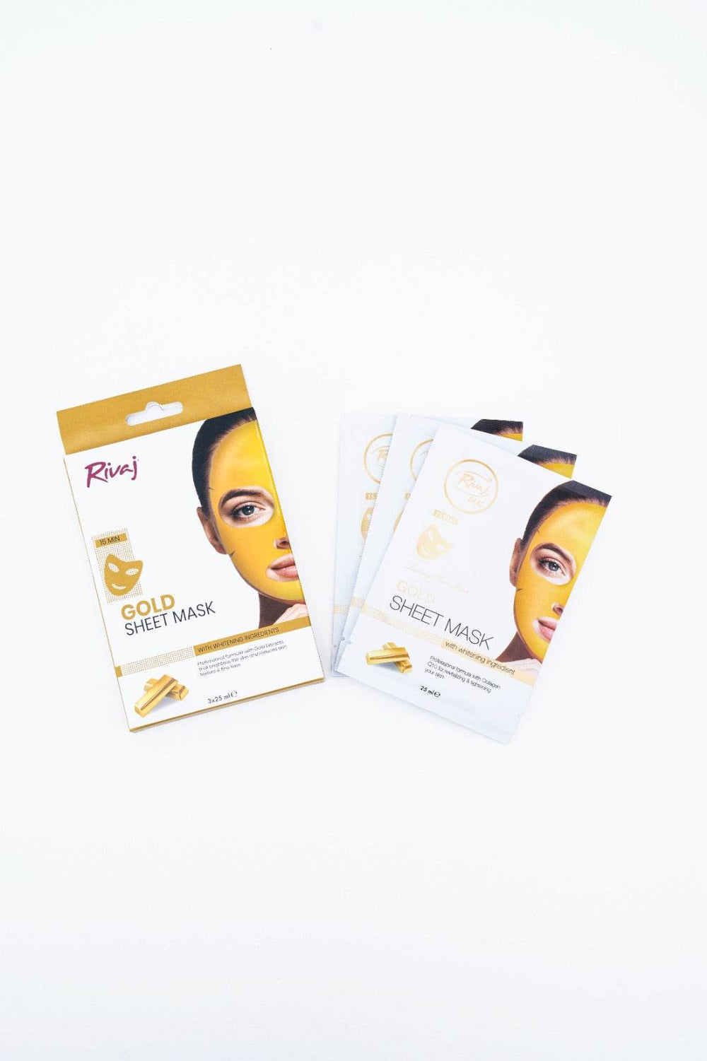 Gold facial sheet mask set with retail box and sheet mask packets