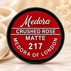 Medora matte lipstick tin, Crushed Rose 217 label