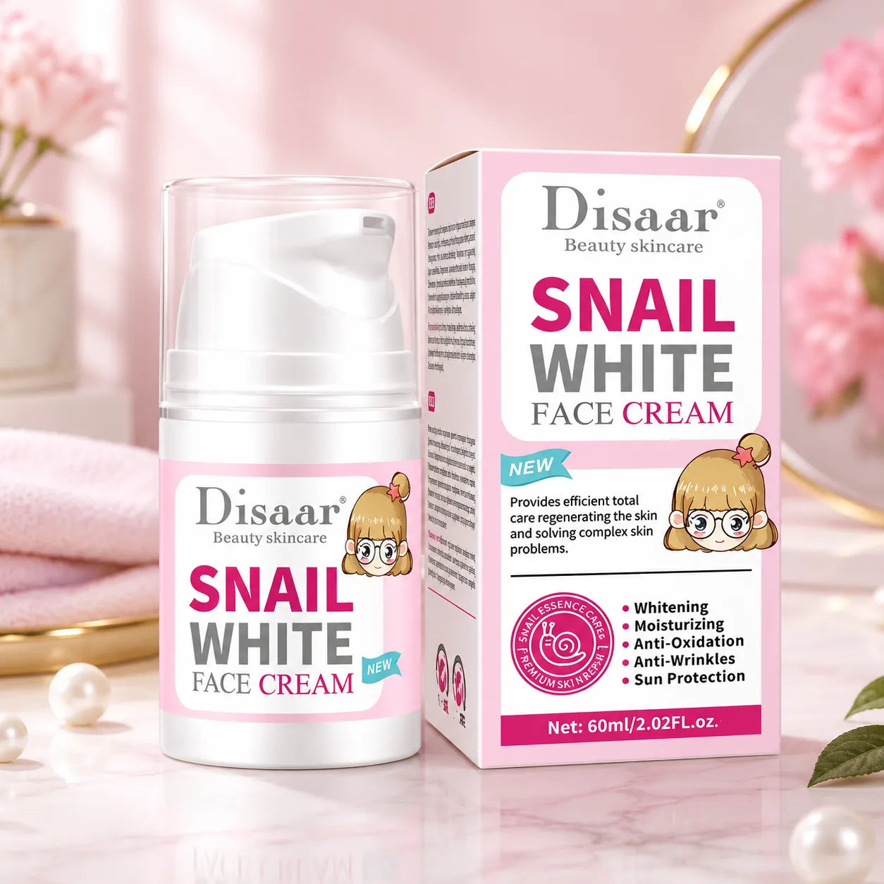 Snail White face cream jar and retail box