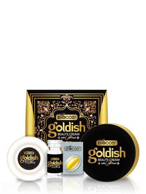 Biocos Bio Gold Beauty Cream set with jar, small tubes, and box