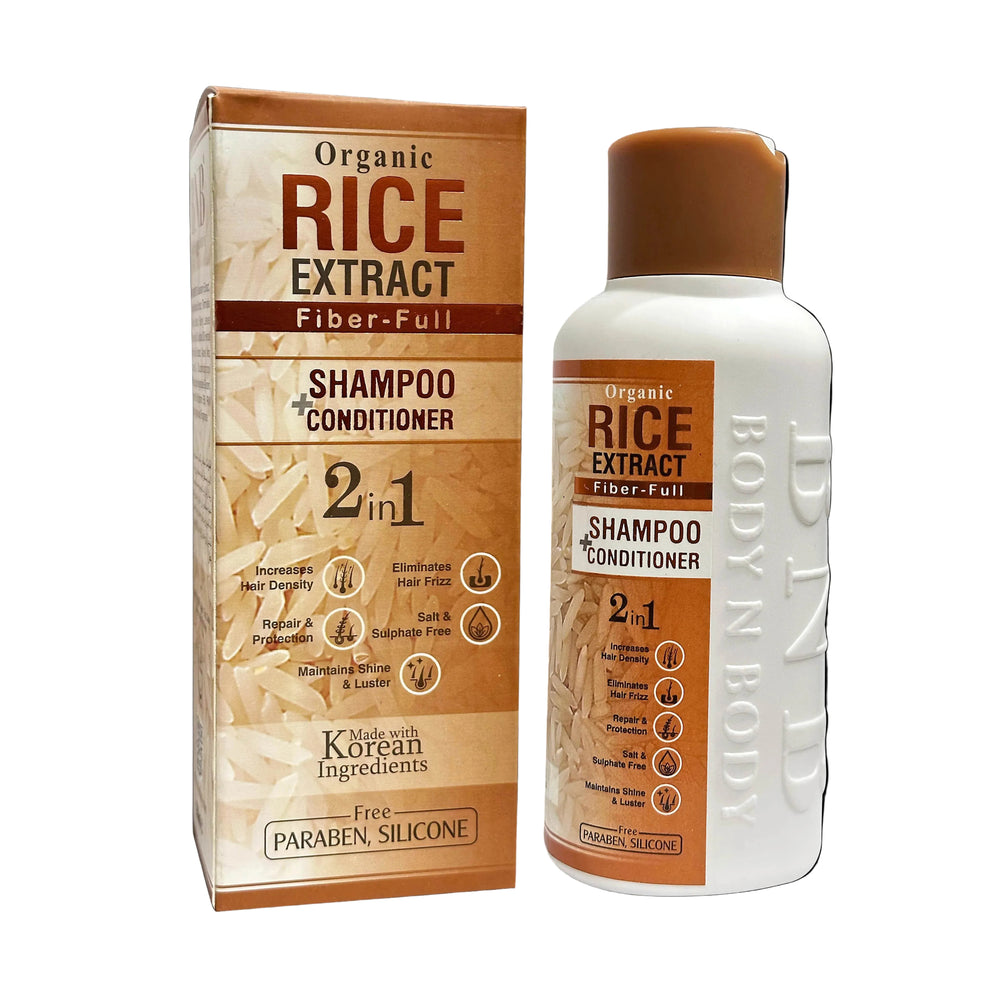 Rice extract 2-in-1 shampoo conditioner bottle and carton with brown cap, 250 ml