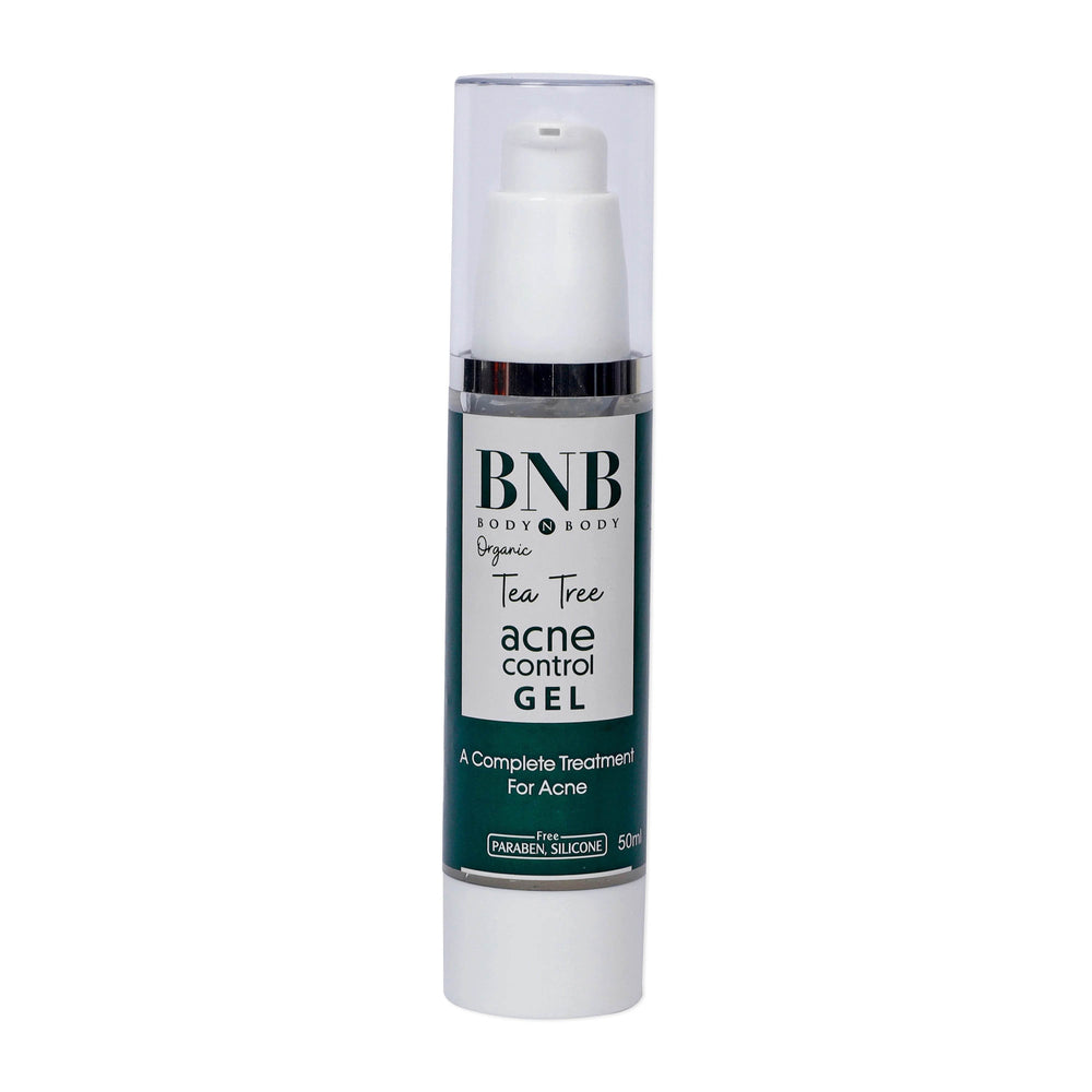 BNB tea tree acne control gel bottle, label and 50ml size shown