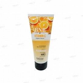 BNB Vitamin C rice scrub tube with orange citrus label and black cap