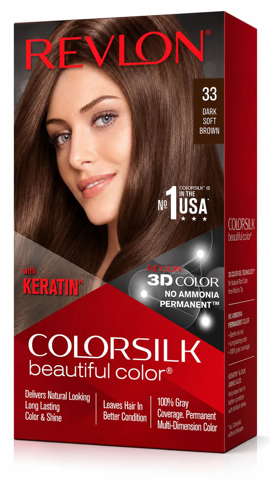 Revlon Colorsilk 33 dark soft brown permanent hair color with 3D color, no ammonia