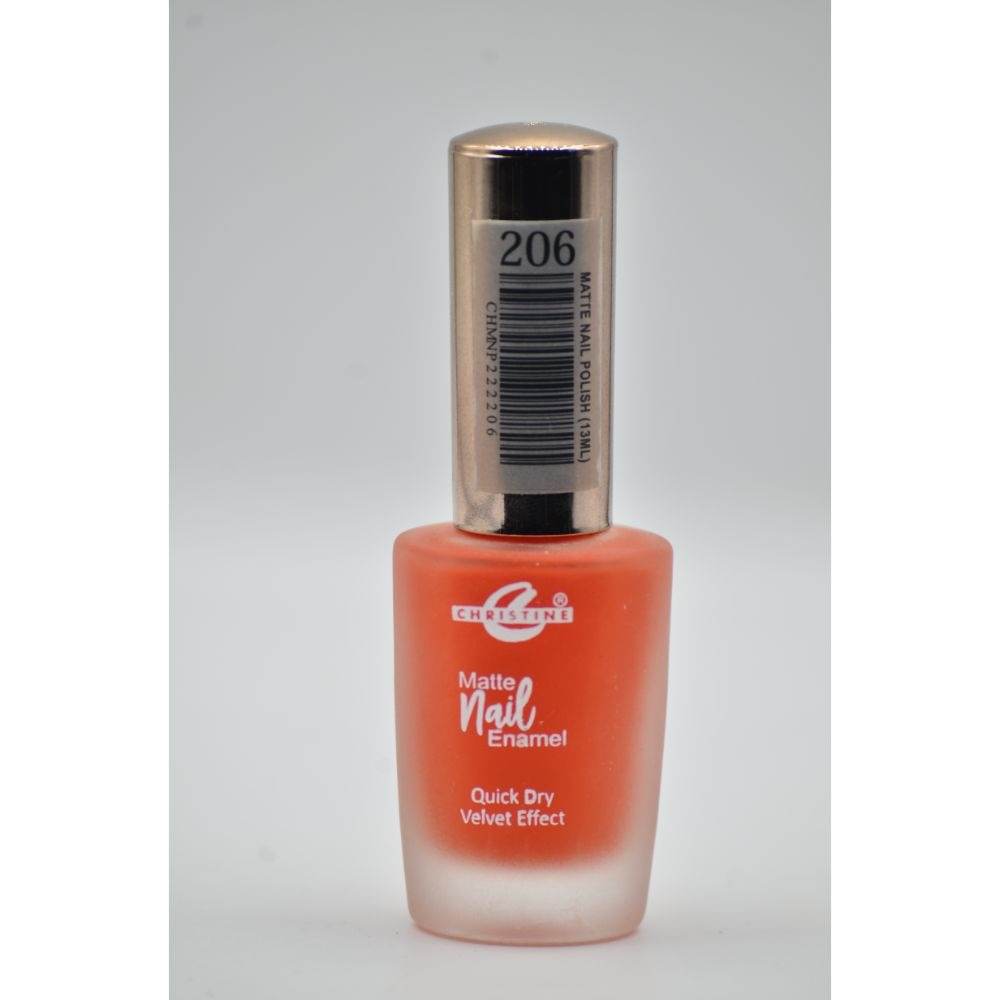 Matte nail enamel bottle labeled 206, coral red velvet effect, quick-dry