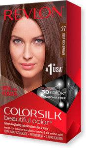 Revlon ColorSilk hair color box, angled side view, shade 27, 40 ml.