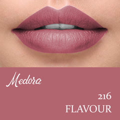 Mauve pink lipstick on lips with defined matte finish