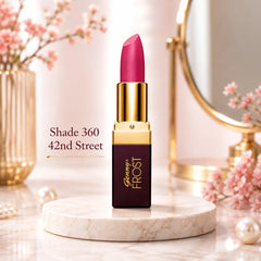 Shade 360 lipstick, 42nd Street, pink-mauve bullet in gold-capped tube