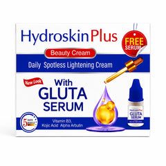 HydroskinPlus Daily Spotless lightening beauty cream package, includes free Gluta serum