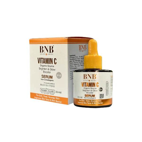 BNB Vitamin C serum box and dropper bottle, amber, 30 ml