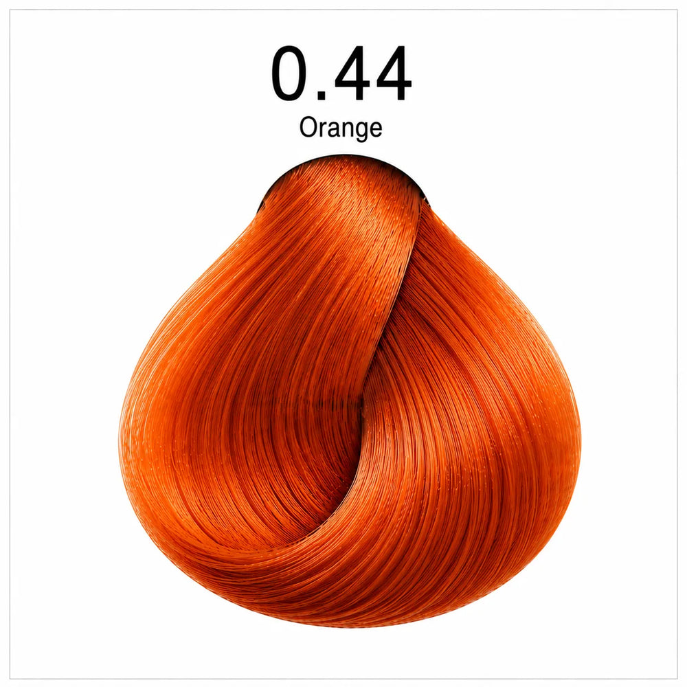 Hair color dye shade swatch 0.44 Orange, bright orange copper tone