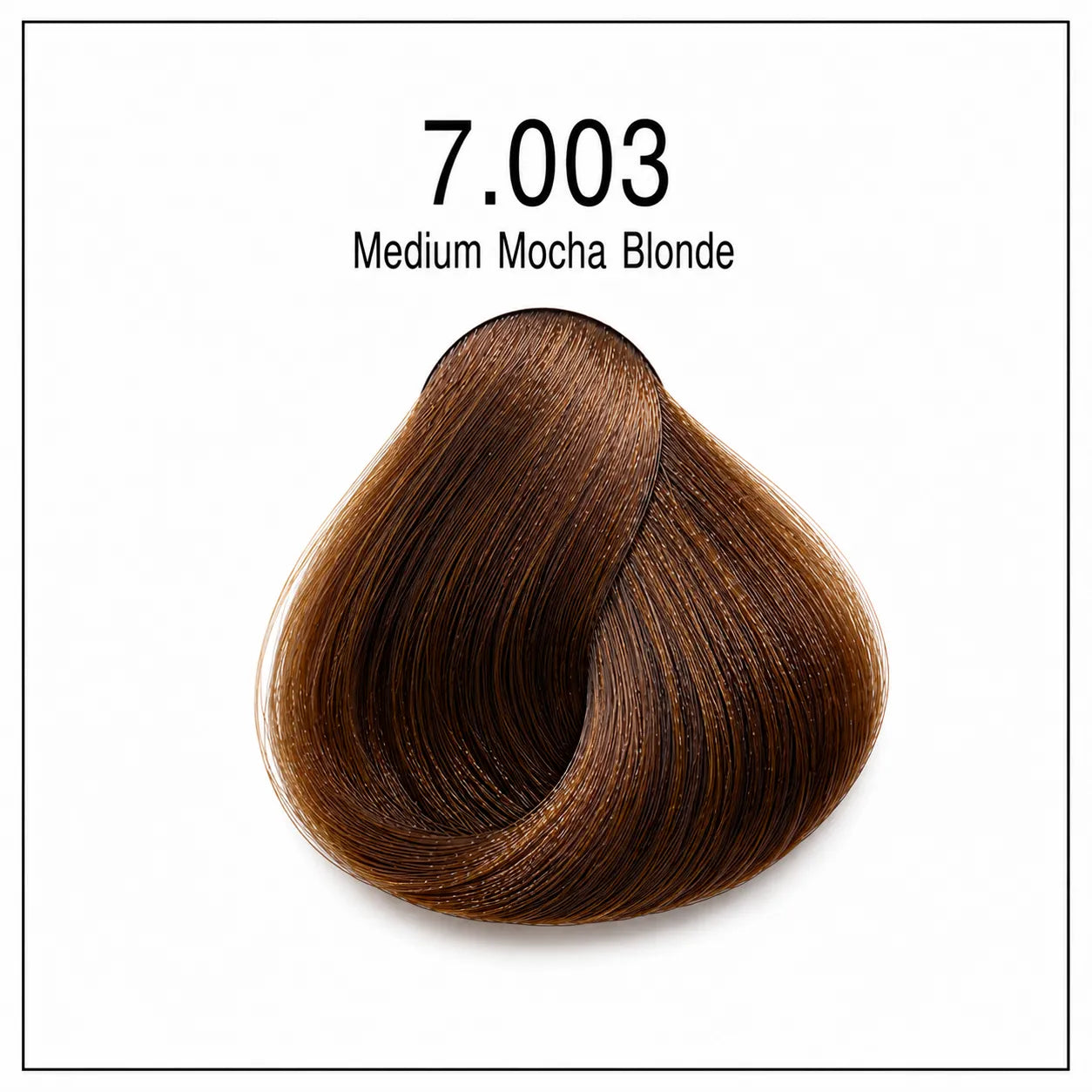 Hair color dye shade swatch 7.003 Medium Mocha Blonde, deep medium brown mocha tone