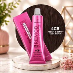 Hair color cream tube set, 4CB medium chestnut cool brown, pink tubes with silver cap