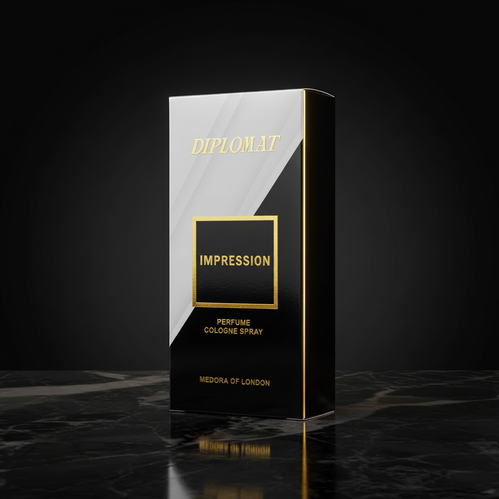 Diplomat Impression perfume cologne spray box with gold side trim and framed label