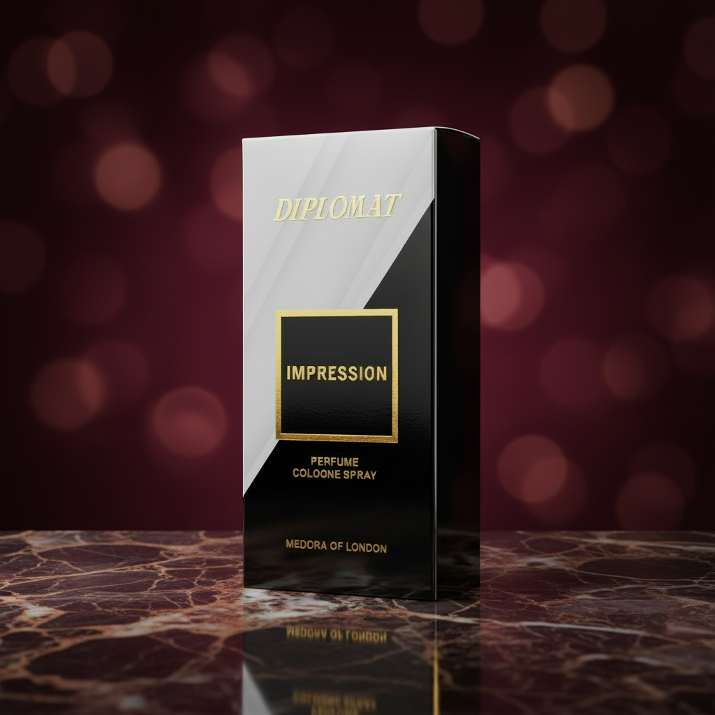 Diplomat Impression perfume cologne spray box with gold "IMPRESSION" label frame