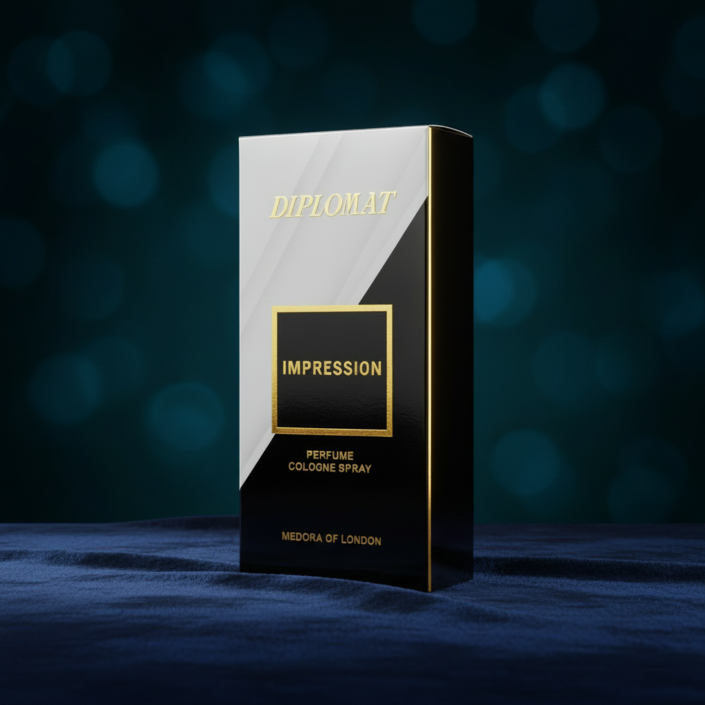 Diplomat Impression cologne spray box, upright with gold framed "IMPRESSION" label