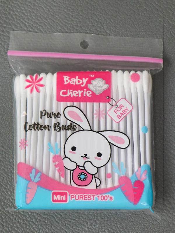 Baby cotton ear cleaning buds pack with bunny graphic, pink band, mini 100 count