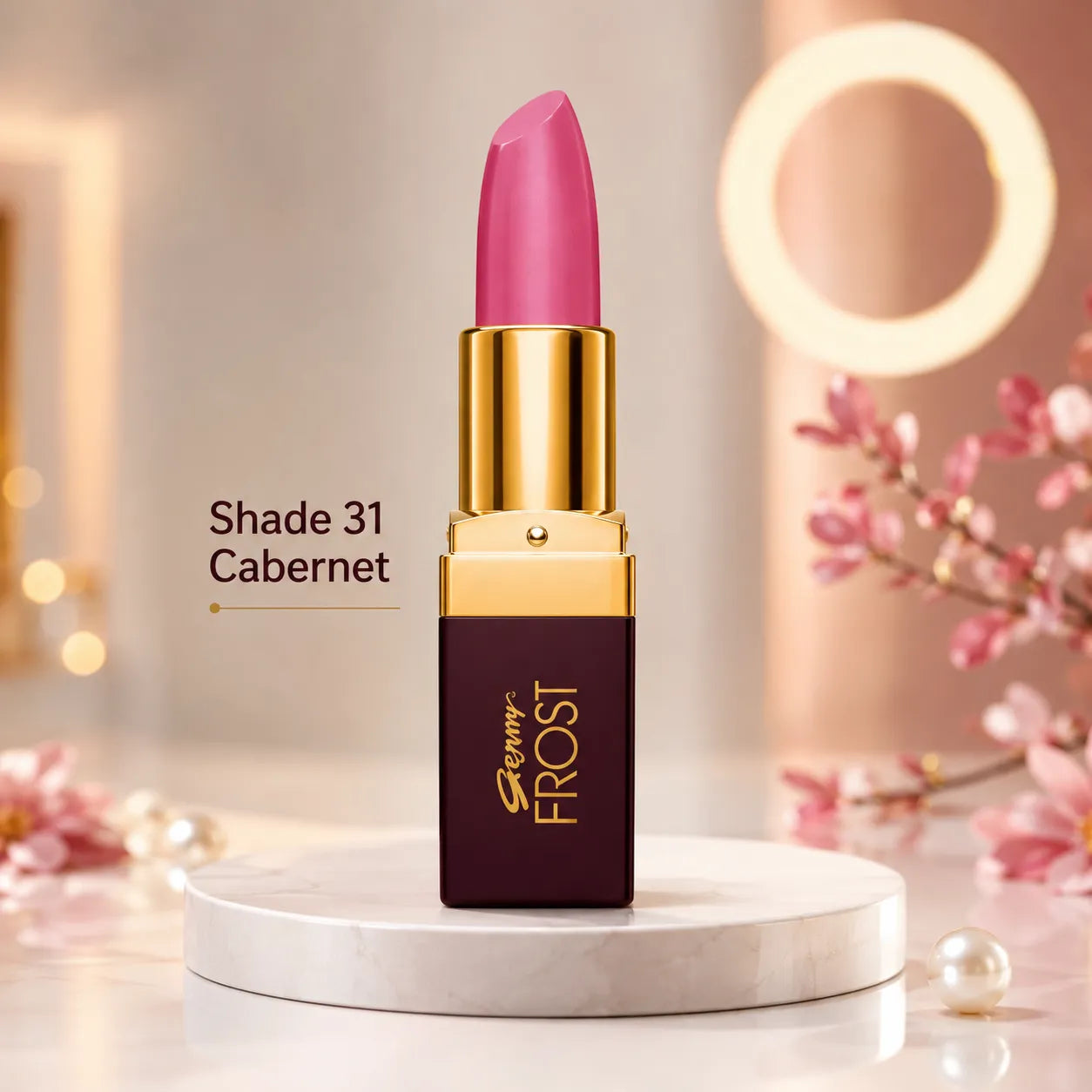 Lipstick tube in shade 31 Cabernet with pink-magenta bullet and gold cap