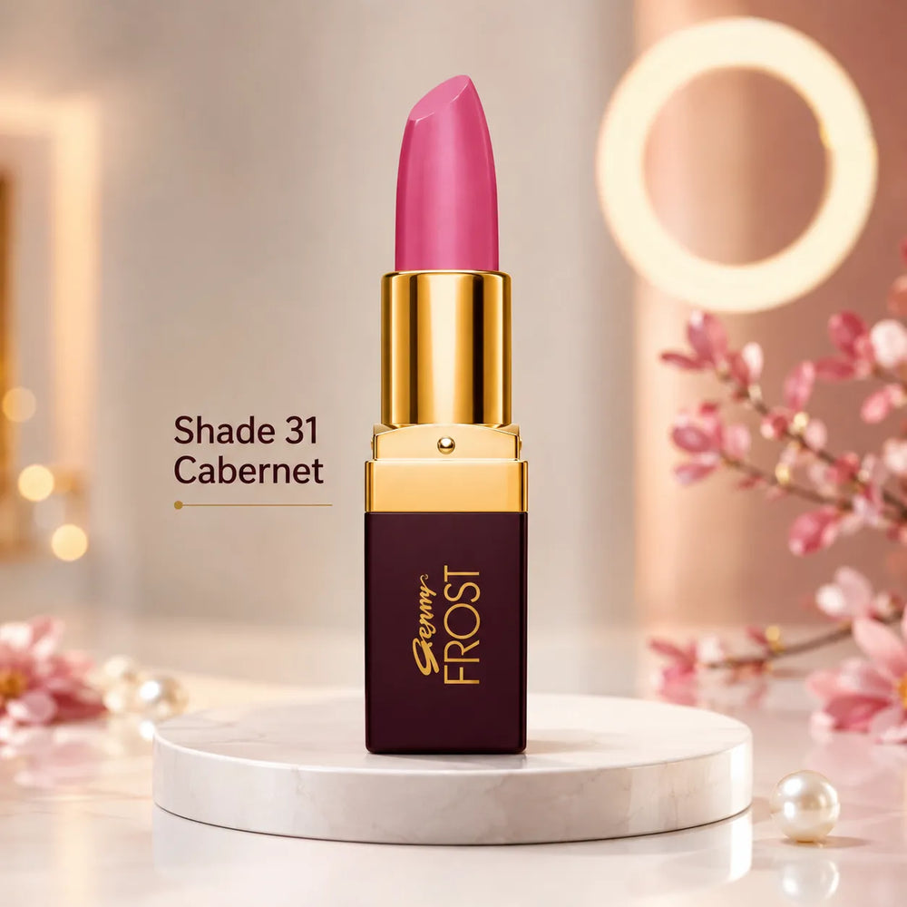 Lipstick tube in shade 31 Cabernet with pink-magenta bullet and gold cap