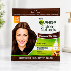 Brown 4.0 permanent hair color box with Garnier Color Naturals branding
