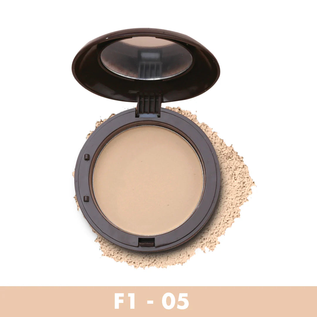 Face powder compact with mirror, F1 05 shade in round pan