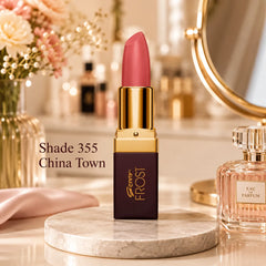 Genny Frost lipstick in Shade 355 China Town, red tube with gold cap