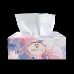 Gentle Dream tissue box with white tissues, pink and blue floral print
