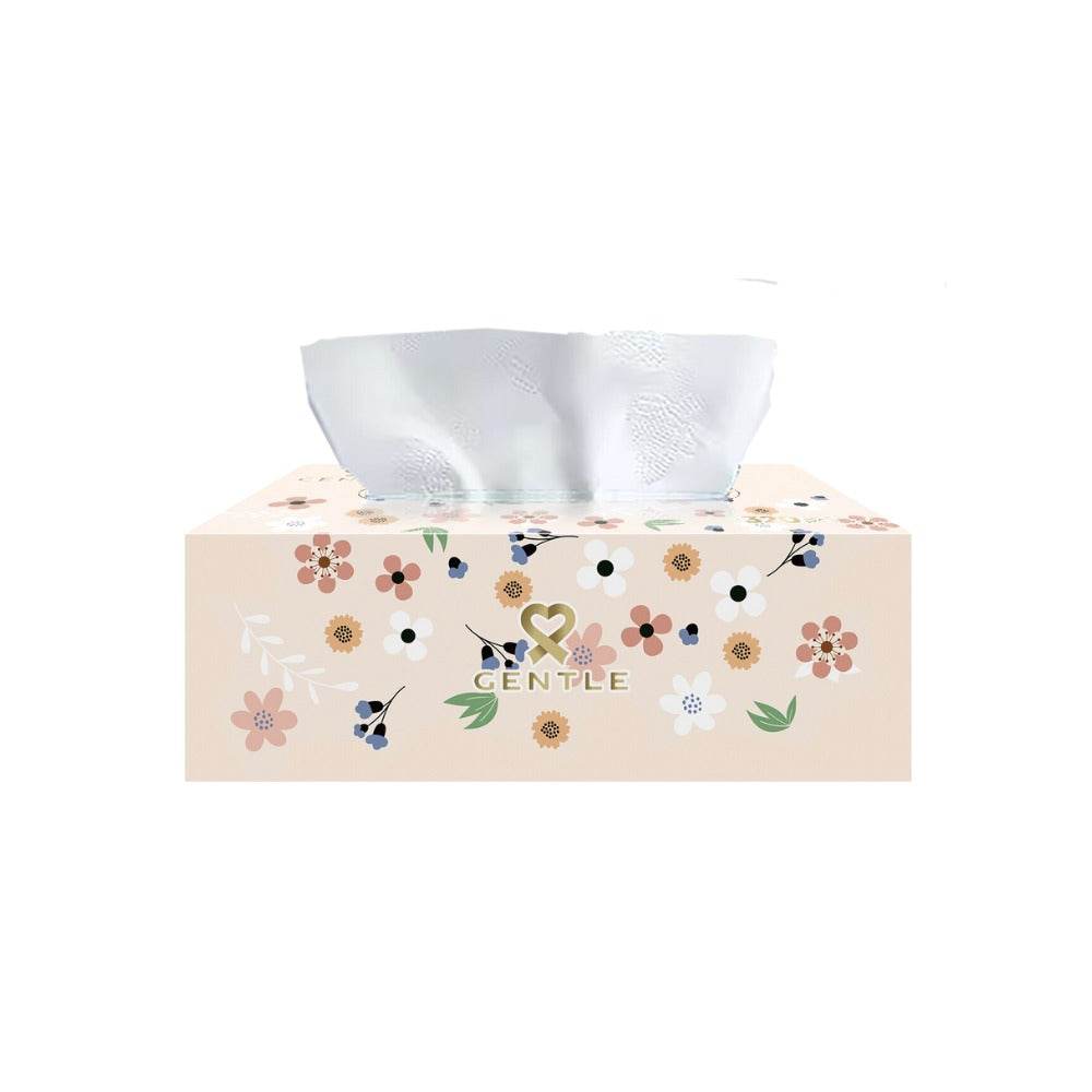 Floral-printed tissue box with white 4-ply tissues